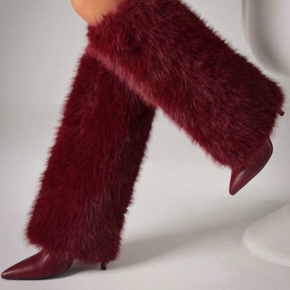 Fur Knee High Heels Boots - Picture 3 of 4
